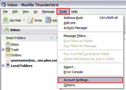Go to 'Tools' and select 'Accounts'.
