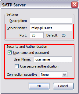 Update the 'Server Name', if 'Use name and password' is ticked, make sure that you enter your account username (the one you log into this website with) in the 'User Name' box, Make sure 'Use secure authentication' is not ticked and 'Connection security' is set to 'None'.