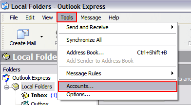 Go to 'Tools' and select 'Accounts'.