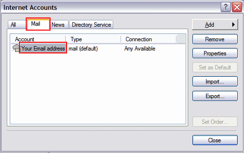 Internet Accounts - Mail tab