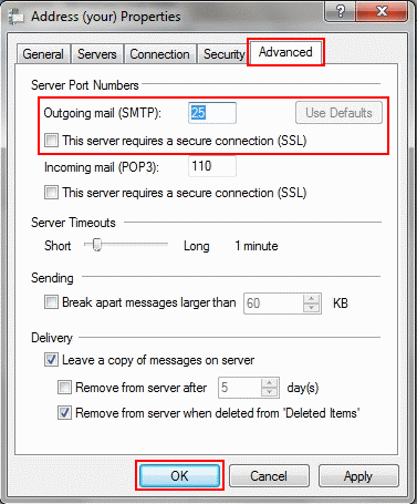 on (SSL) is unticked.