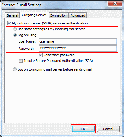 Select the Outgoing Server tab and tick My Outgoing server (SMTP) requires authentication. This will allow you to select Use same settings as my incoming mail server.